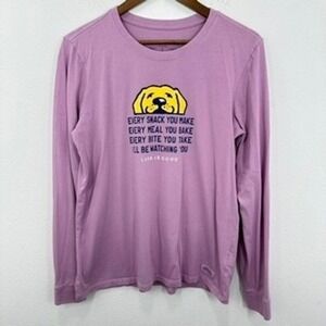 Life is Good Purple Long Sleeve Yellow Lab Silly Dog Graphic Top Purple Dog Mom‎